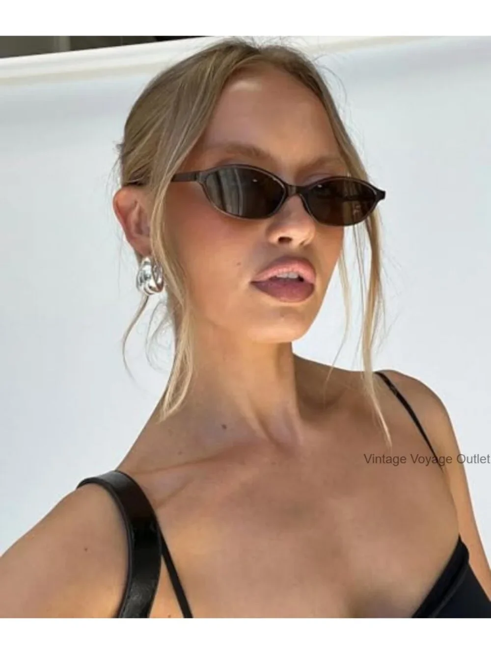 Retro Oval Cat Eye Sunglasses Women Small Y2K Narrow UV400 Protection 2 Pack